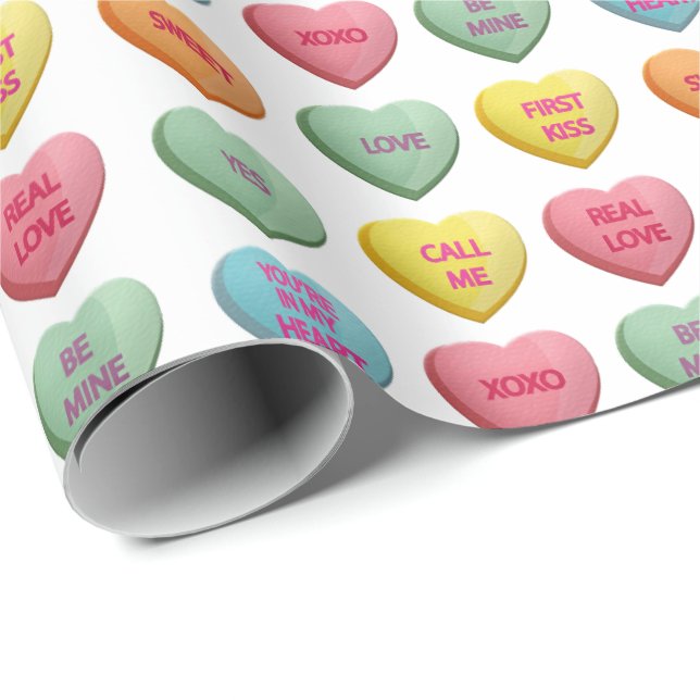 Candy Love Hearts Romantic Words Pattern Wrapping Paper (Roll Corner)