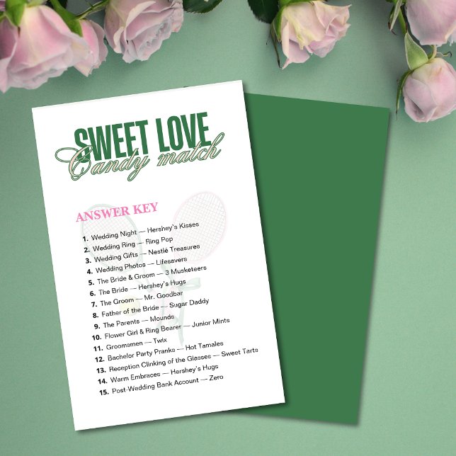  Candy Match Tennis Bridal Shower Game Answer Key (Creator Uploaded)