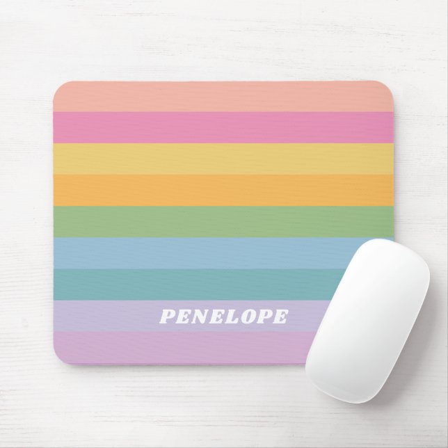 Candy Pastel Rainbow Stripes Personalised Mouse Pad (With Mouse)