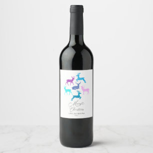 Candy Pastel Reindeer Christmas Wine Label