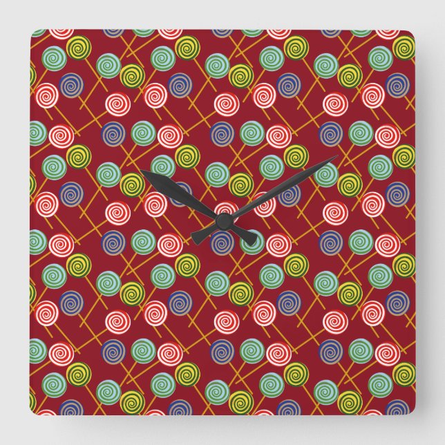 Candy pattern | Lollies pattern | lollipop 10 Square Wall Clock (Front)
