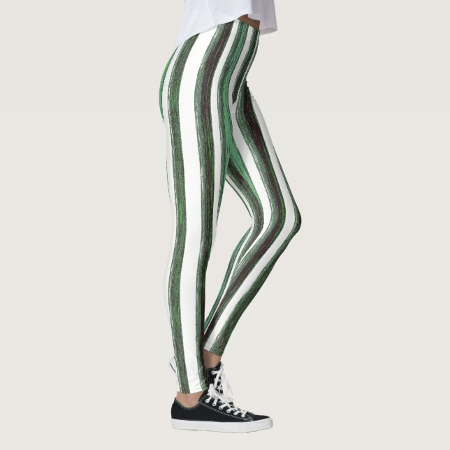 Candy Peppermint Green Vertical Stripe Leggings (Right)