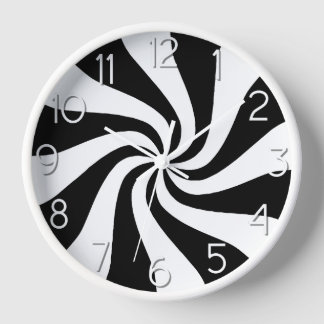 Candy Peppermint Swirl Black and White Clock