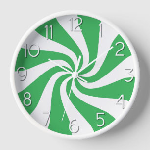 Candy Peppermint Swirl Green and White Clock