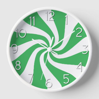 Candy Peppermint Swirl Green and White Clock