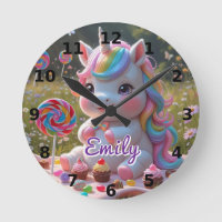 Candy Picnic Unicorn Wall Clock – Editable Name
