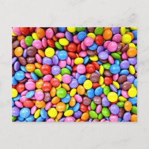 Candy pieces, colourful sweet treats postcard