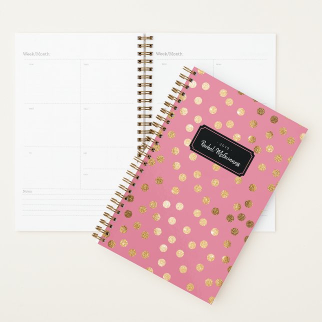 Candy Pink Gold Glitter Dots Year and Name Planner (Display)