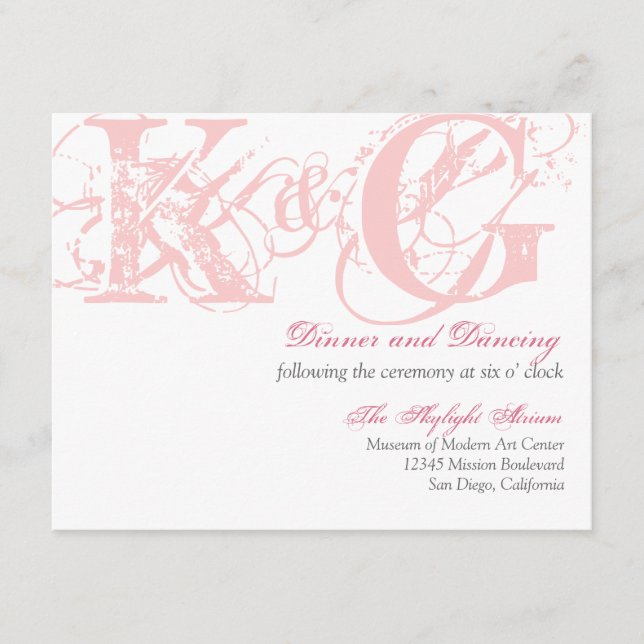 Candy pink grunge distressed reception enclosure card (Front)