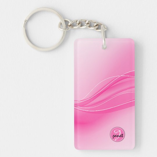 Candy Pink Modern Waves Monogram Key Ring