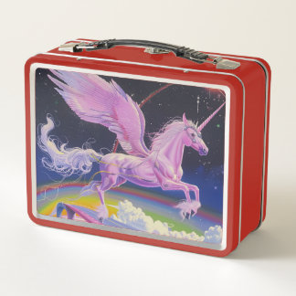 Candy Pink Synthwave Rainbow Highway Unicorn Metal Lunch Box