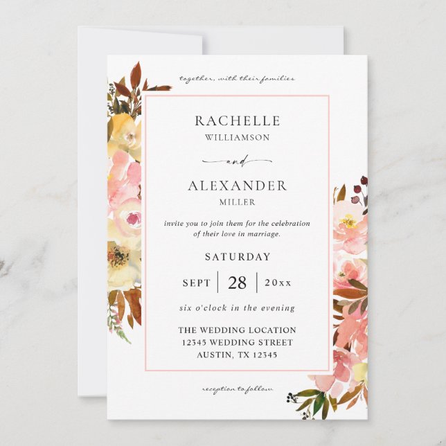 Candy Pink & Yellow Floral 2 Wedding Invitation (Front)