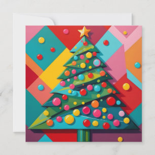 Candy Pop Art Geometric Design of a Christmas Tree Holiday Card