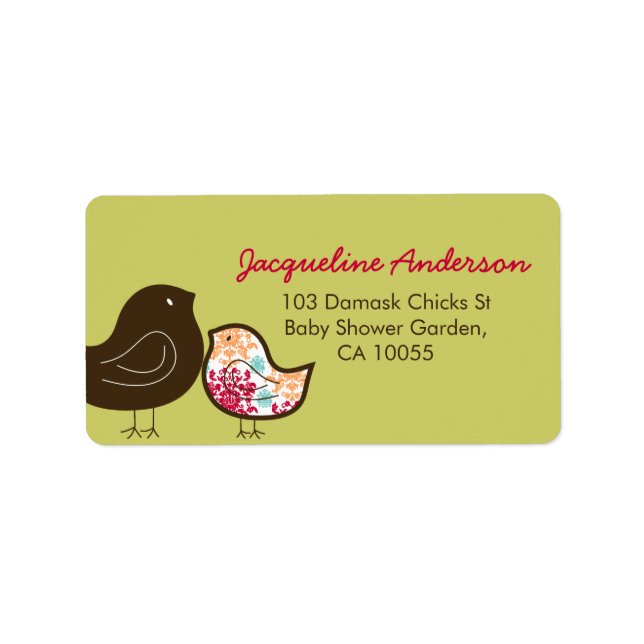 Candy Pop Damask Chicks Baby Shower Address Labels (Front)