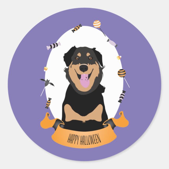 Candy Portrait Rottweiler Dog Purple Orange Classic Round Sticker (Front)