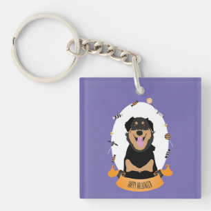 Candy Portrait Rottweiler Dog Purple Orange Key Ring