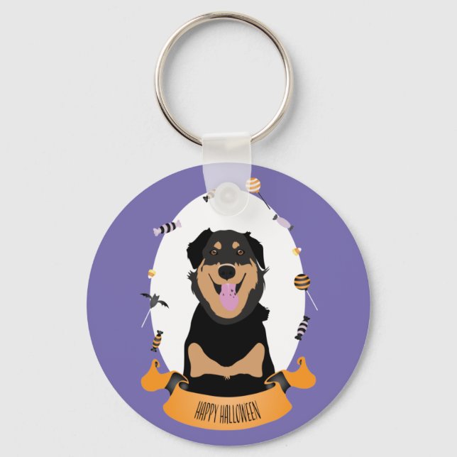 Candy Portrait Rottweiler Dog Purple Orange Key Ring (Front)