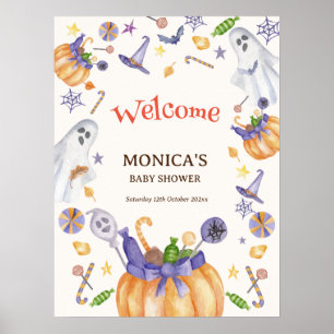 Candy Pumpkin Ghosts Halloween Baby Welcome Sign