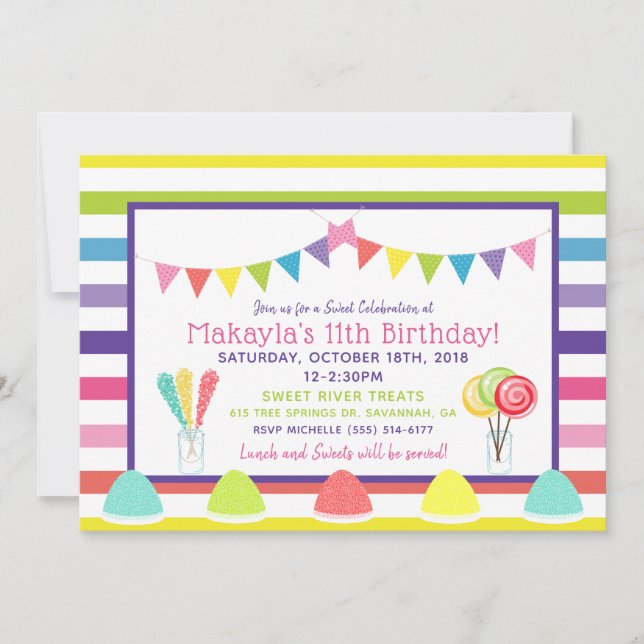Candy Rainbow Stripe Birthday Party Invitation (Front)