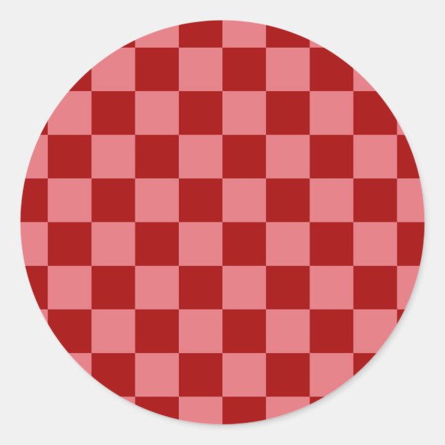 Candy Red and Candy Pink Chequerboard Classic Round Sticker (Front)