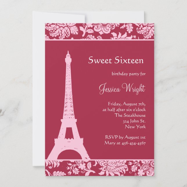 Candy Red in Paris Birthday Invitation (Front)