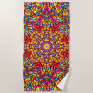Candy Red Yellow Orange Vintage Kaleidoscope Beach Towel