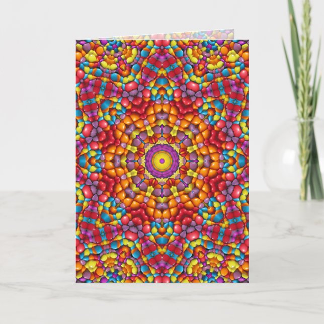 Candy Red Yellow Orange Vintage Kaleidoscope Card (Front)