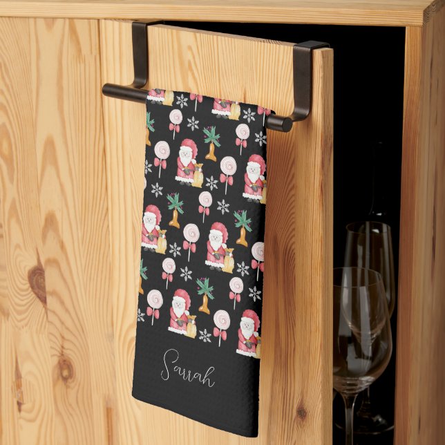 Candy Santa Christmas Illustration Tea Towel (Thirds Fold)