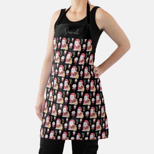 Candy Santa Christmas Pattern Watercolor Apron (Insitu)