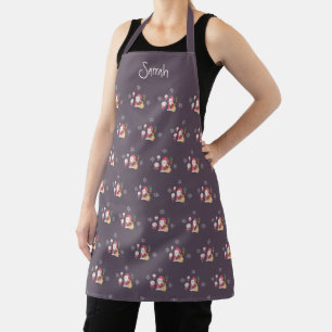 Candy Santa Christmas Pattern Watercolor Monogram Apron