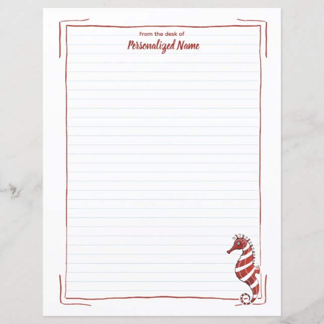 Candy Seahorse Lined Paper Sheet (Front)
