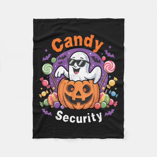 Candy Security Boo Pumpkin Funny Ghost Halloween C Fleece Blanket (Front)