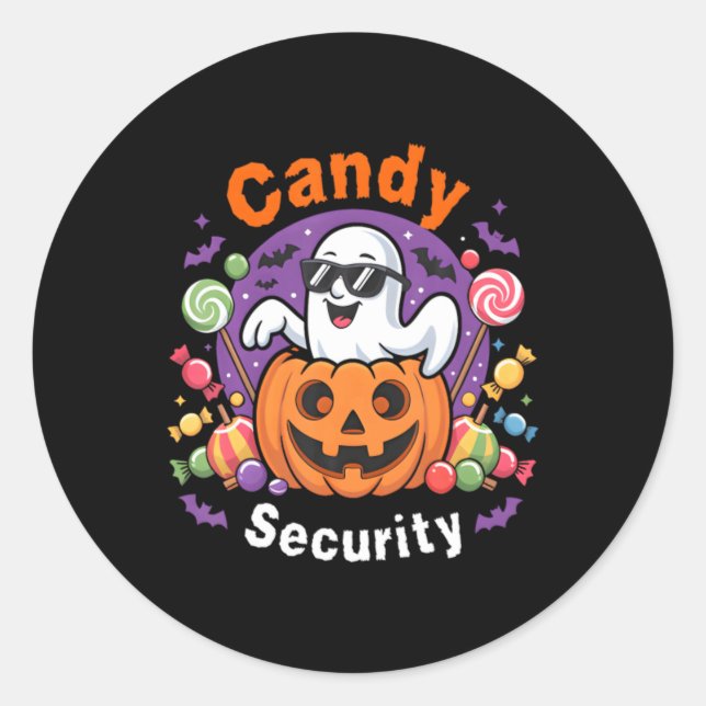 Candy Security Boo Pumpkin Ghost Halloween Classic Round Sticker (Front)