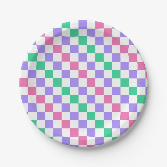 Candy shop diagonal checkerboard pattern paper plate (Front)