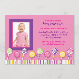 Candy Shop Lollipop Birthday Invitations