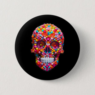 Candy Skull Bubble Gum Skeleton Halloween Candies  6 Cm Round Badge