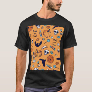 Candy Skull Pumpkin Bat Seamless Pattern. T-Shirt