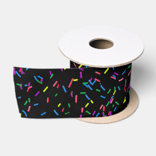 Candy Sprinkles On Black Satin Ribbon