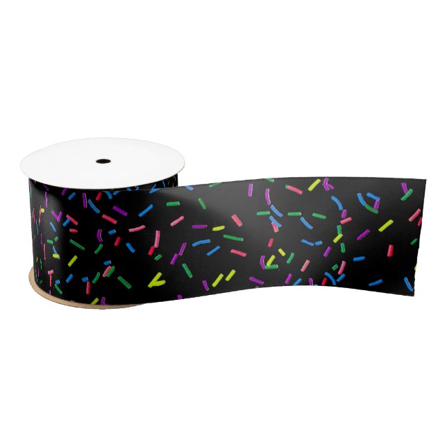 Candy Sprinkles On Black Satin Ribbon (Spool)