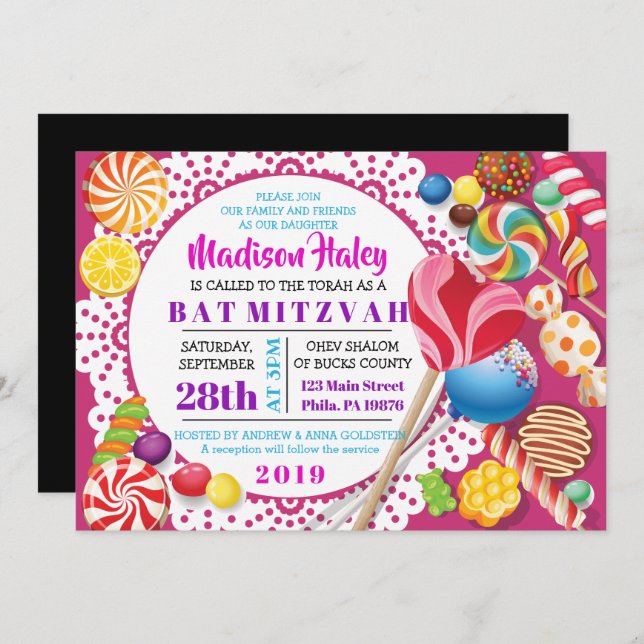CANDY STORE Bat Mitzvah Invitation (Front/Back)