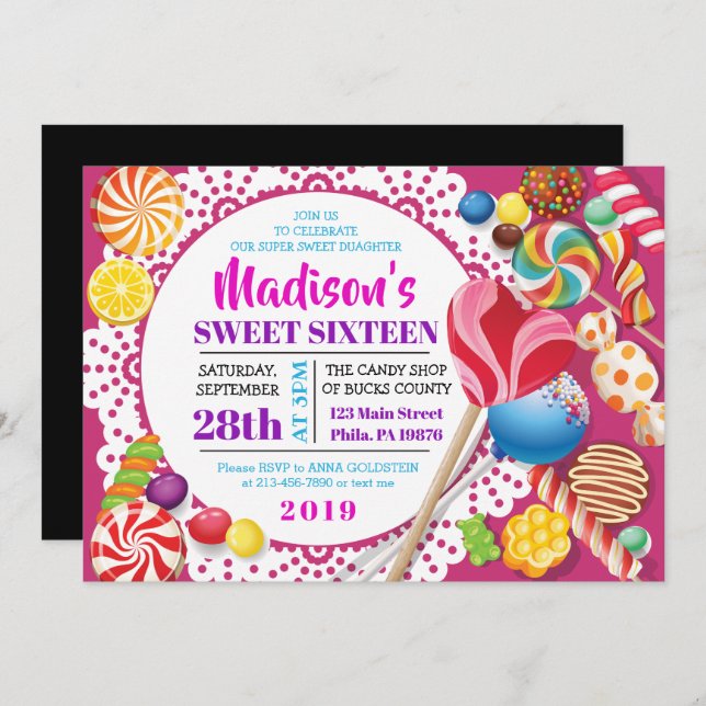 CANDY STORE Sweet Sixteen 16 Invitation (Front/Back)