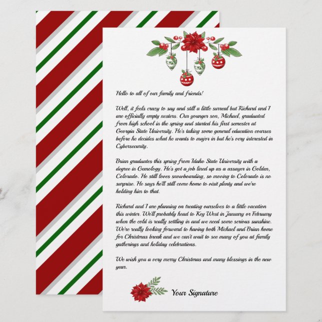  Candy Stripe Christmas Family Newsletter Add Text Stationery (Front/Back)