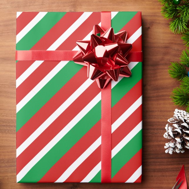 Candy Stripe Christmas Red Green White Wrapping Paper (Creator Uploaded)