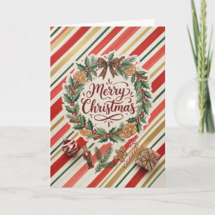 Candy Stripe Christmas Wreath Greeting Card