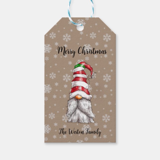 Candy Stripe Gnome  Gift Tags (Front)