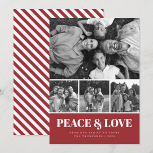 Candy Stripe Peace & Love Photo Collage Holiday Card
