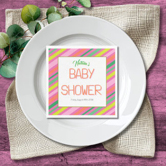 Candy Stripe Pink Colorful Rainbow Baby Shower Napkin