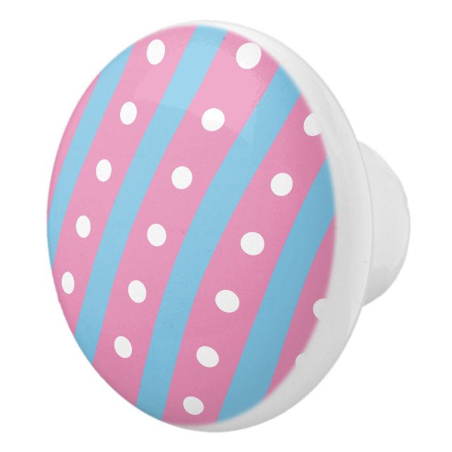 Candy Stripe & Polka Dot Ceramic Knob (Pink & Blue (Right)