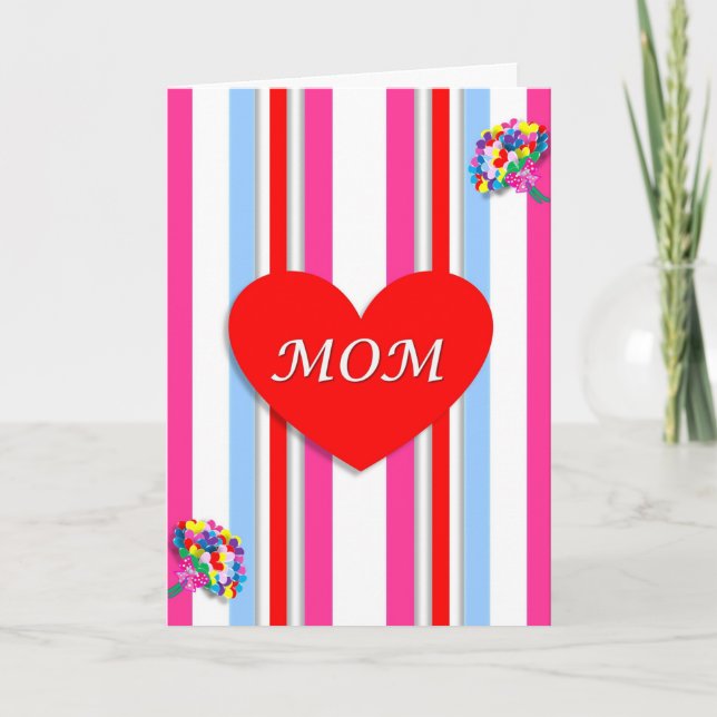 Candy Stripe Red Heart Mother's Day Card (Front)