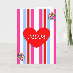 Candy Stripe Red Heart Mother's Day Card